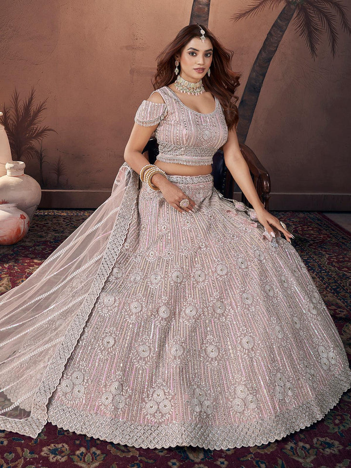 Baby Pink Lehenga Choli Set with Multi-Textured & Exquisite Zarkan weeding wear - VJV Now