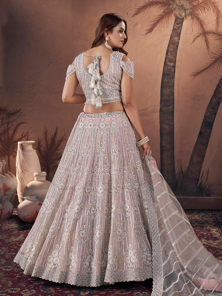 Baby Pink Lehenga Choli Set with Multi-Textured & Exquisite Zarkan weeding wear - VJV Now