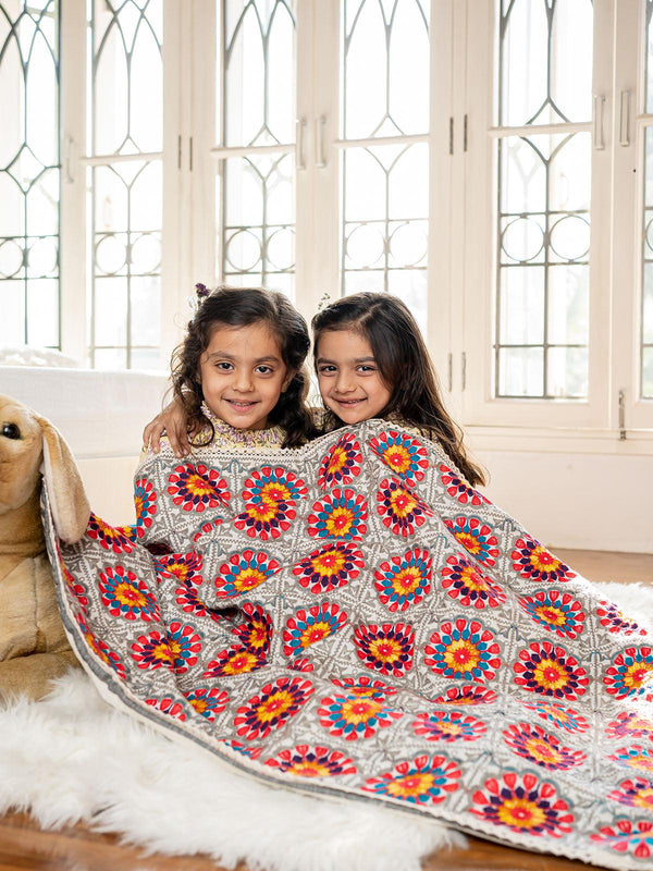 Crochette Pattern Embroidered Reversible Unisex Baby Kids Blanket - VJV Now