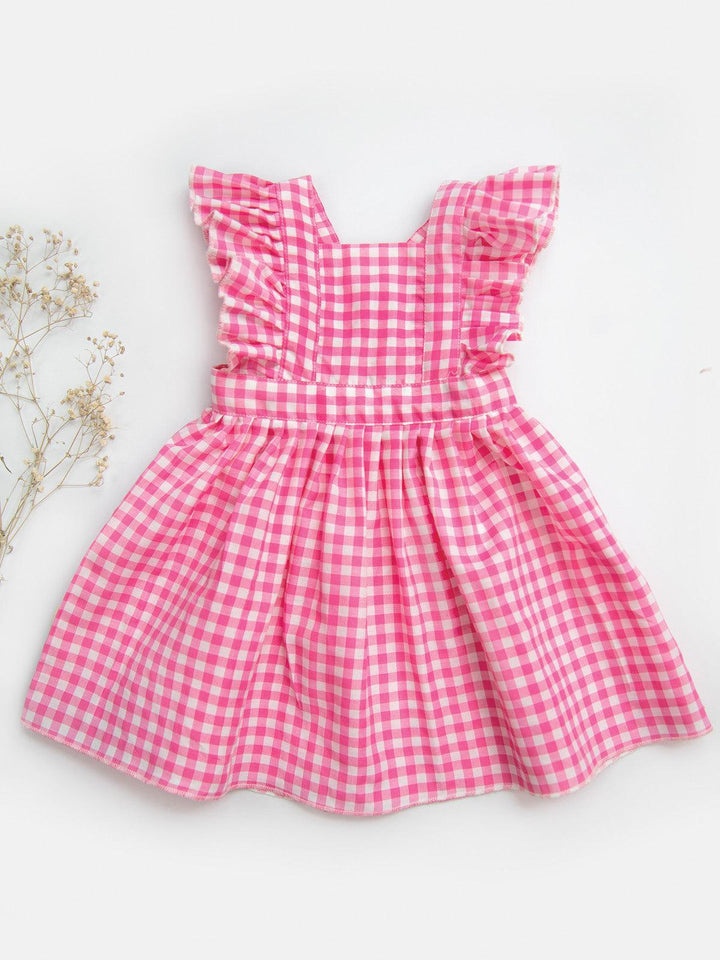 Cute Pink Checks Baby Frilled Frock - VJV Now