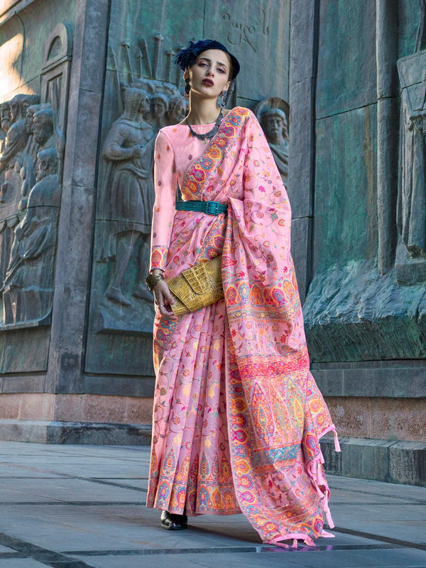 Exquisite Pink Organza Weaving Saree for Party Wear - VJV Now