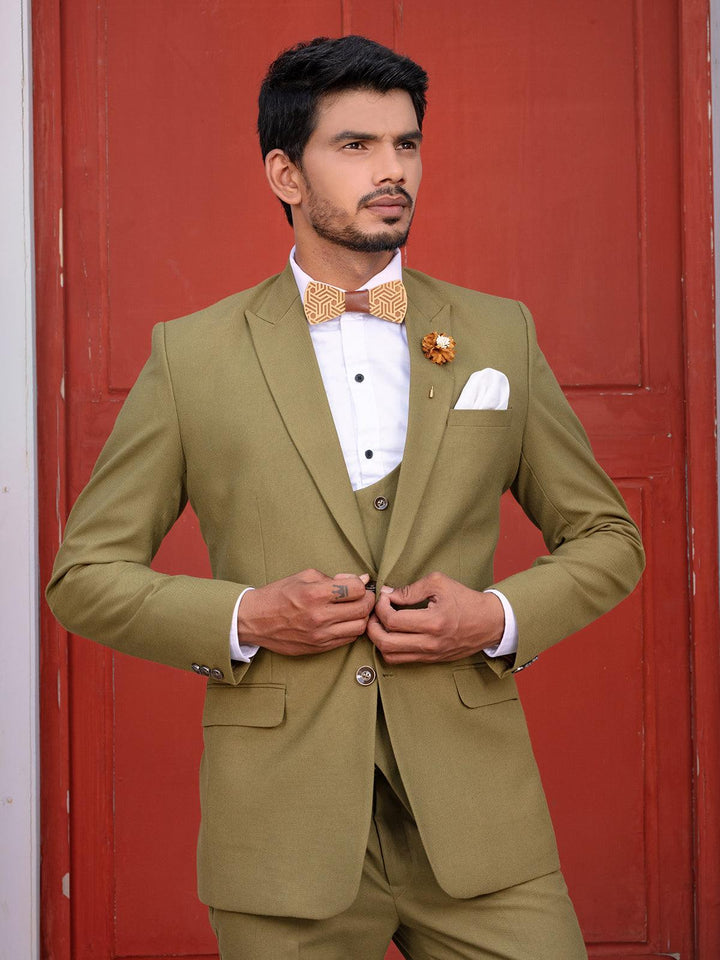 Fabulous Olive Green Color Men's Single Breasted Designer Suit - VJV Now