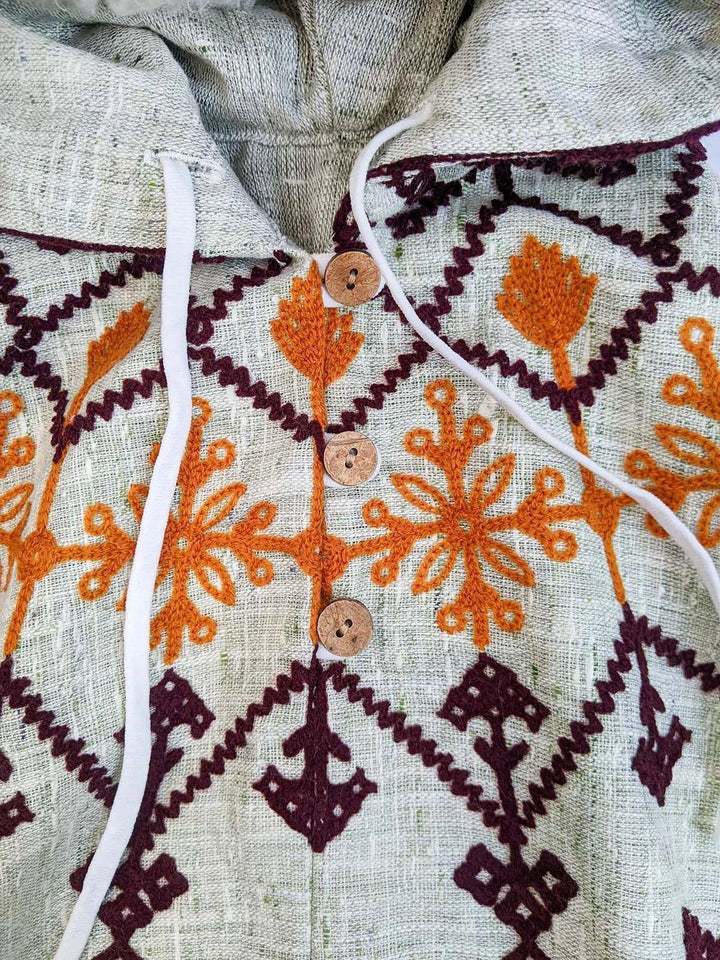 Green Fancy Embroidered Hoodie Poncho Top For Baby Girls - VJV Now