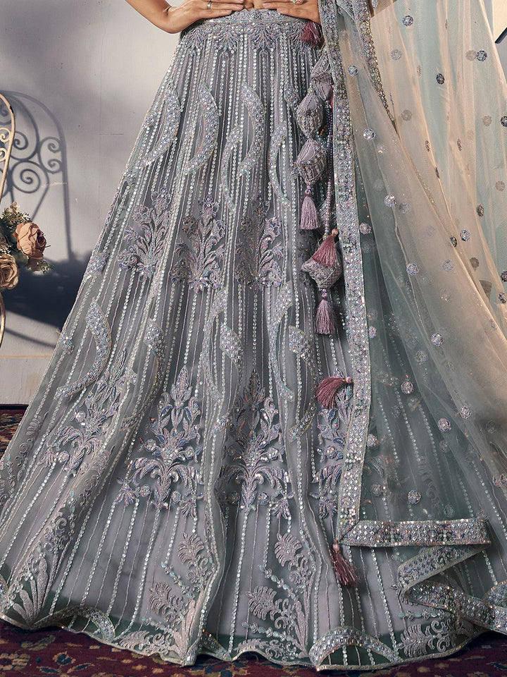 Grey Embroidered Work Umbrella Lehenga Coli Wedding Wear - VJV Now