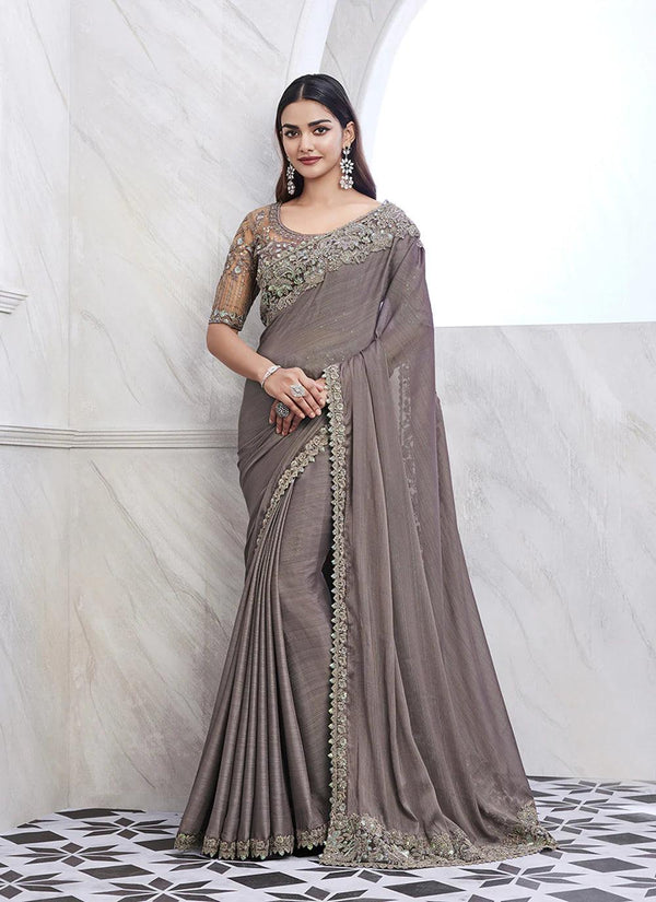 Grey Sequin Saree in Silk and Mesmerizing Elegance for Parties & Events - VJV Now