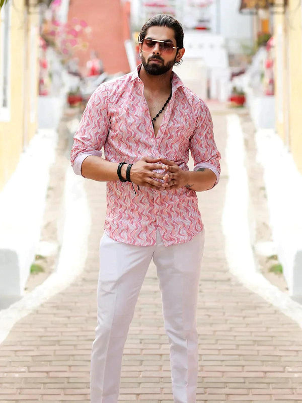 Light Pink Color Printed Party Wear Mens Shirt - VJV Now