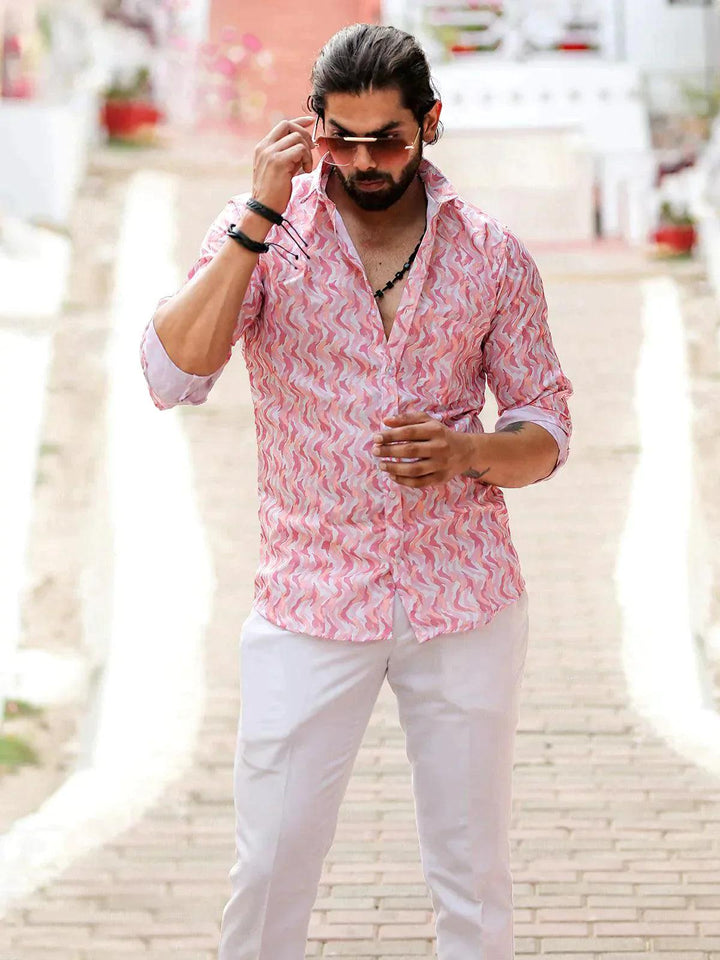 Light Pink Color Printed Party Wear Mens Shirt - VJV Now
