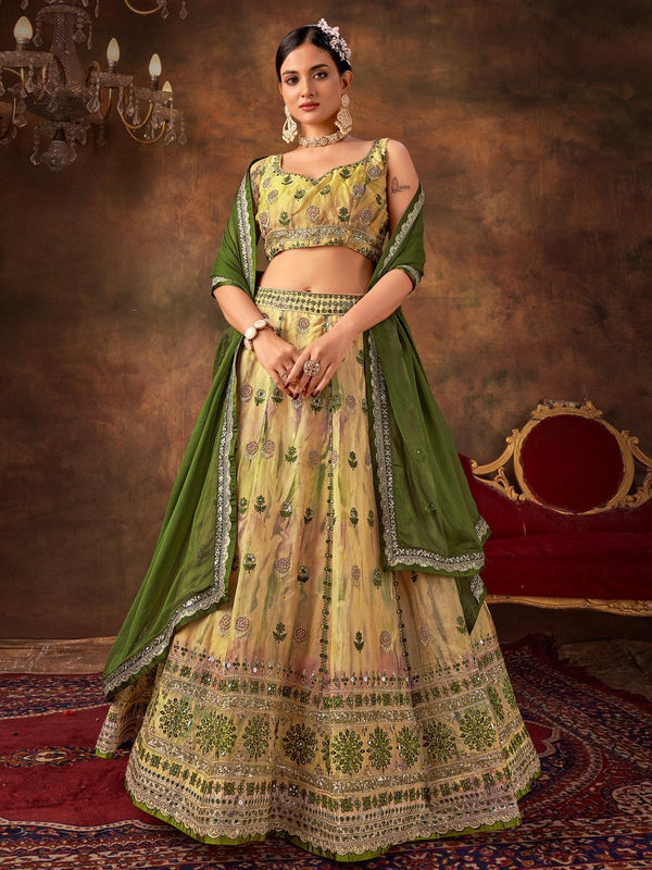 Lime Yellow Sequence Embroidered Lehenga Choli Festive Wear - VJV Now