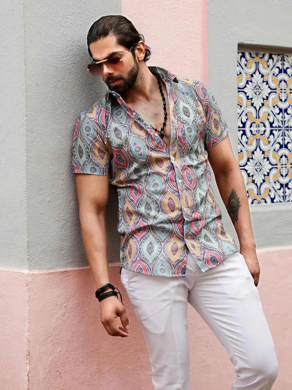 Multi Color Floral Printed Party Wear Mens Shirt