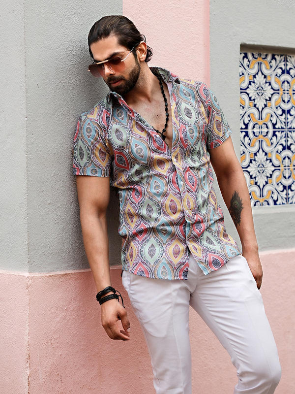 Multi Color Floral Printed Party Wear Mens Shirt - VJV Now