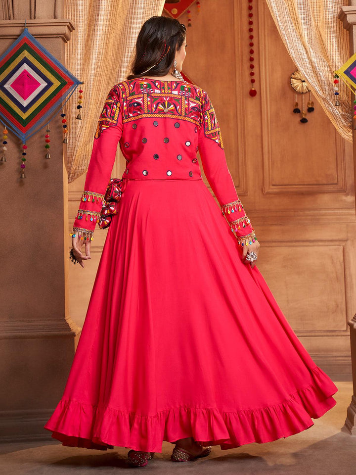 Rani Pink Embroidered Koti Style Lehenga Choli for Indian Festival Navratri - VJV Now