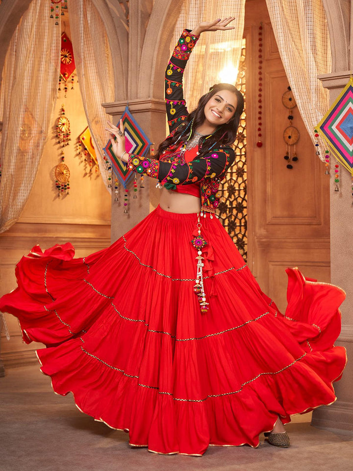 Red with Black Koti Style Latest Designer Lehenga Choli for Navratri - VJV Now