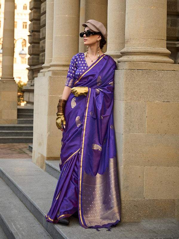 Royal Radiance Purple Satin Silk Woven Festive Saree - VJV Now