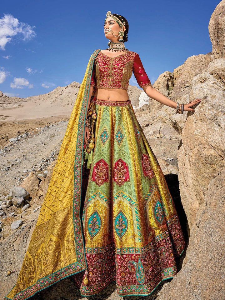 Wedding Wear Multi Color Heavy Embroidered N Sequins Work Umbrella Lehenga Choli - VJV Now