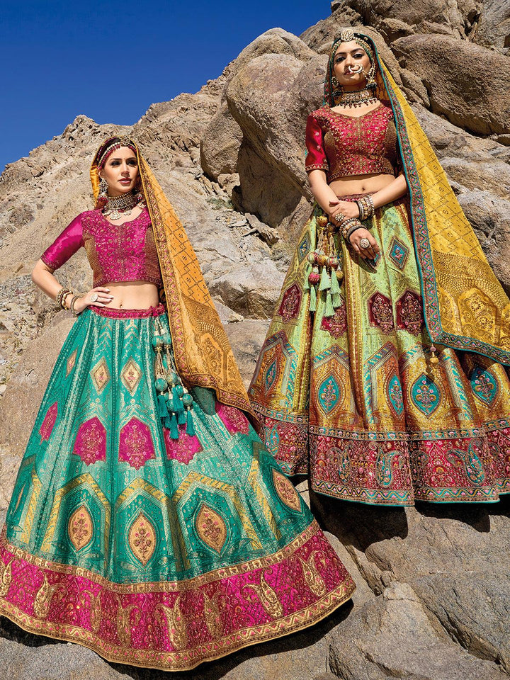 Wedding Wear Multi Color Heavy Embroidered N Sequins Work Umbrella Lehenga Choli - VJV Now