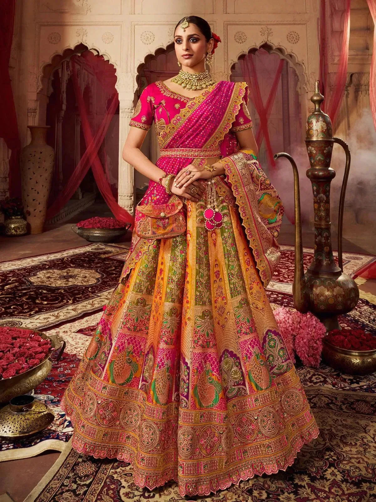 Designer Lehenga Silk Lehenga For Bride Wedding Wear Multi Color
