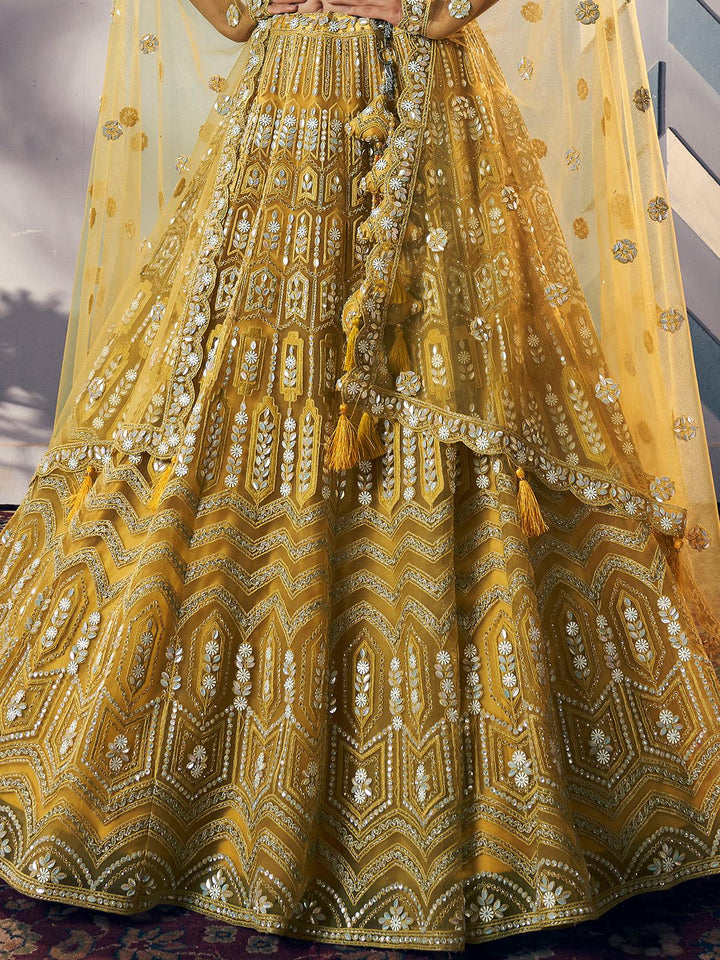Yellow Embroidered Work Umbrella Lehenga Coli Wedding Wear - VJV Now