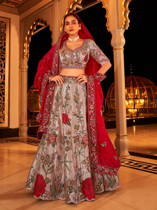 Ivory Bridal Lehenga Set with Premium Embroidery, Sequins, and Heavy Latkan for weeding