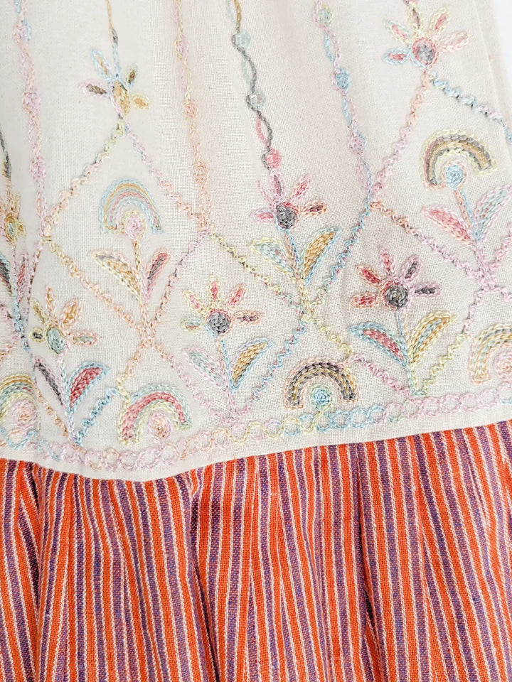 Peach Chaniya Choli Set for Girls – Embroidered Halter Blouse with Tassel Lace & Ivory Lehenga for Navratri