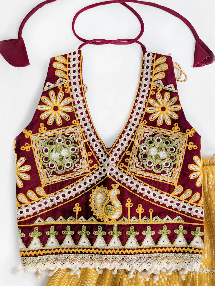 Mustard & Wine Chaniya Choli Set for Girls – Embroidered Blouse & Flared Lehenga | Festive & Wedding Ethnic Wear
