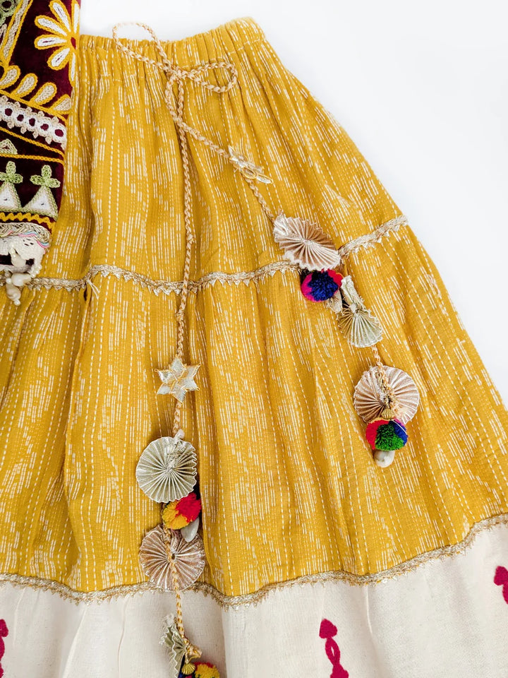 Mustard & Wine Chaniya Choli Set for Girls – Embroidered Blouse & Flared Lehenga | Festive & Wedding Ethnic Wear