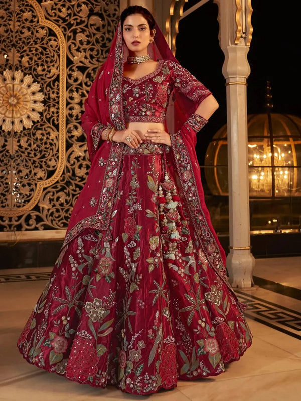 Red Bridal Lehenga Set with Premium Embroidery, Sequins, and Zardosi Work for weeding