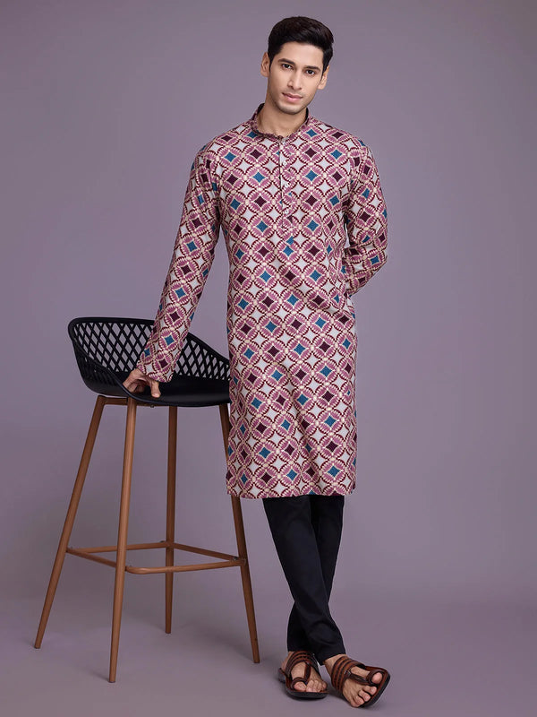 Dusty Pink Rayon Foil Printed Men's kurta For Every Occasion