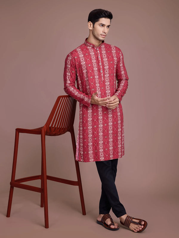 Dusty Maroon Foil Printed Men's kurta For Every Occasion