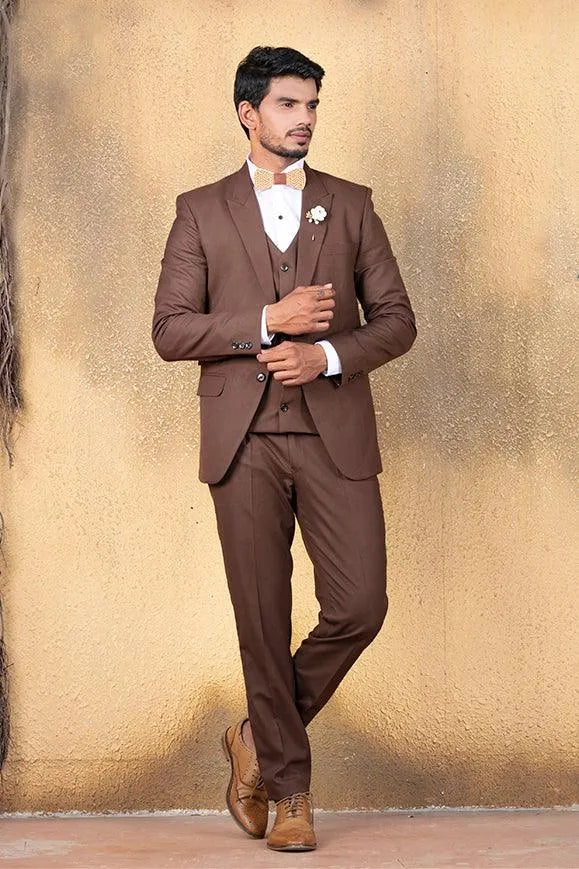 Wondrous Dark Brown Color Men's Single Breasted Designer Suit - VJV Now