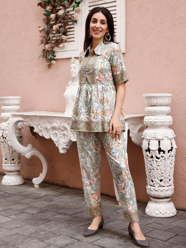 Off White Paisley Printed Designer Co-Ords Sets