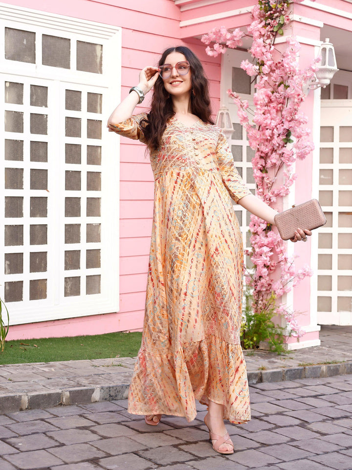 Multi Color Pattern Printed Dress Festive Wear - VJV Now