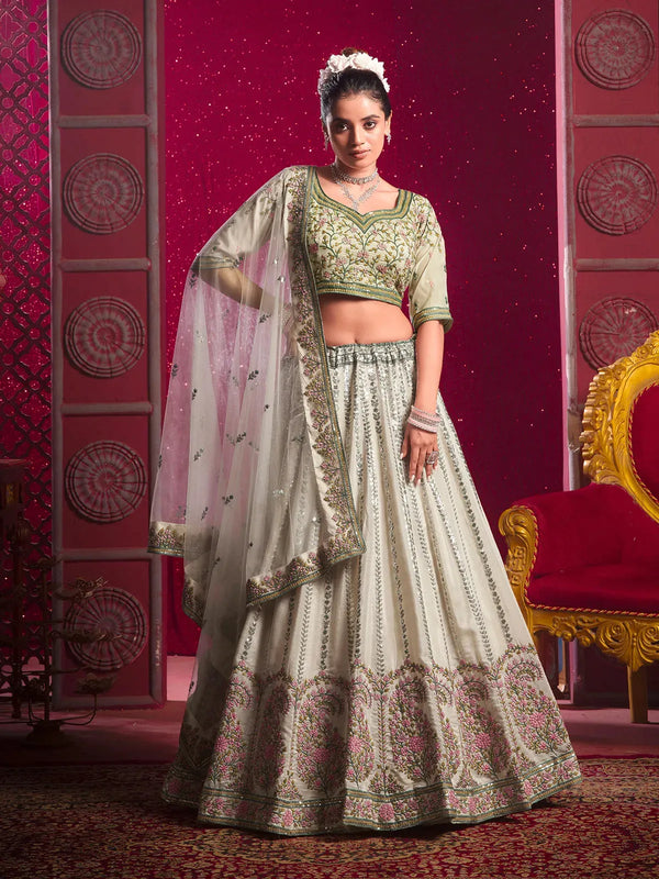 Off-White Bridal Lehenga Choli with Premium Sequins & Embroidery Work