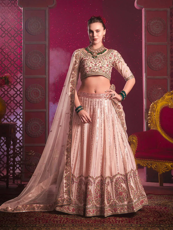 Peach Bridal Lehenga Choli with Premium Sequins & Embroidery Work