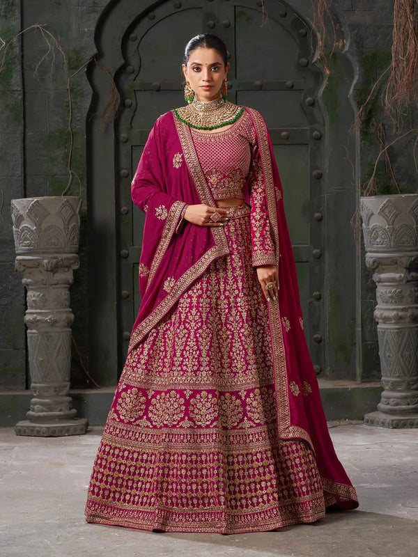 Pink Georgette Bridal Lehenga Choli Set with Zarkan Work for Wedding Wear