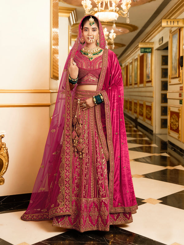 Rani Velvet Lehenga Set with Premium Heavy Zarkan Work For Wedding Wear