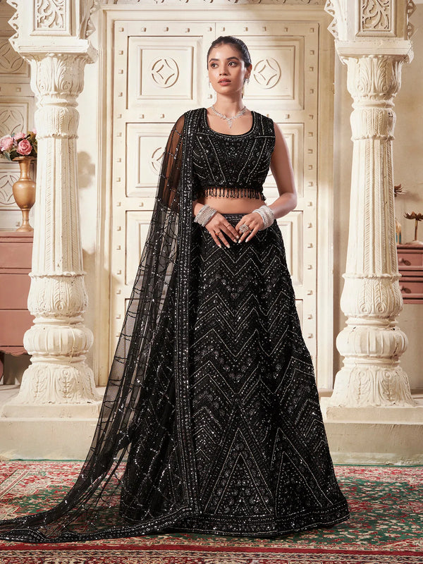 Black Heavy Zarkan and Sequance Net Lehenga Set For Bridal & Wedding Wear