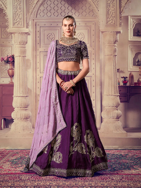 Wine Premium Sequance Lehenga Set with Viscose Silk For Bridal & Wedding Wear