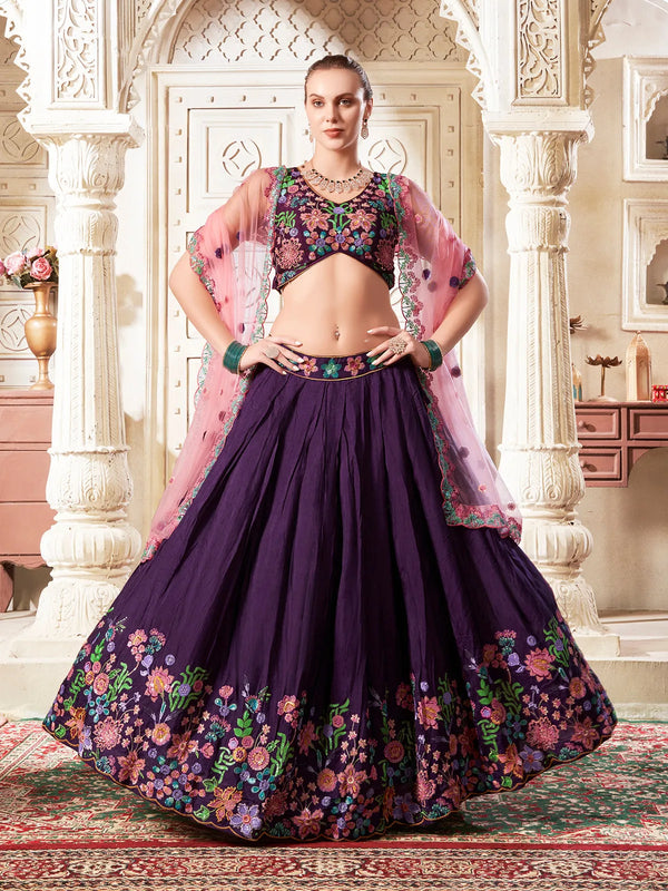 Wine Lehenga Choli Set with Embroidery And Sequnce Work For Weeding