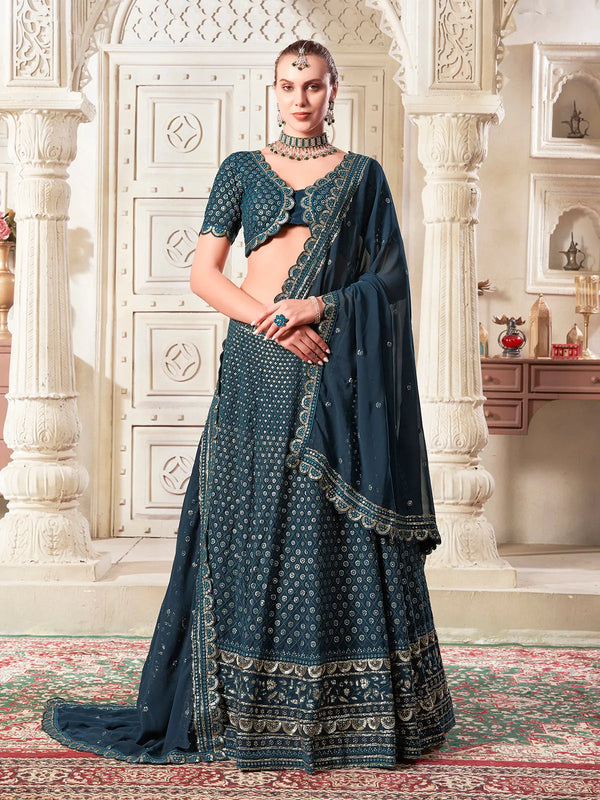 Blue Premium Georgette Lehenga Choli Set with Sequins and Thread Work For Weeding