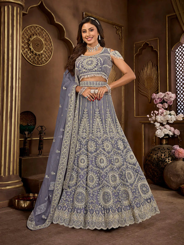 Dark Gray Bridal Lehenga with Premium Heavy Pearls Work  For Weeding Wear