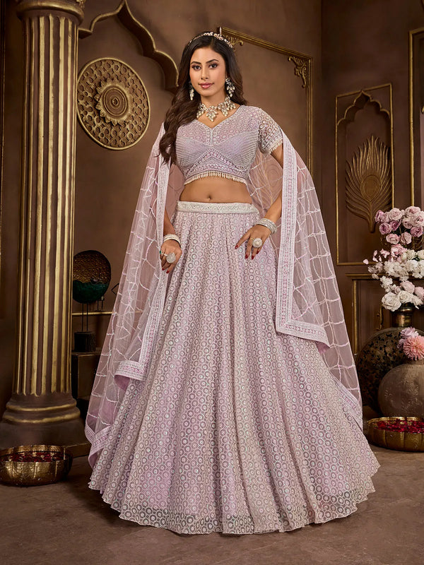 Lavender Sequins Work Bridal Lehenga in Premium Net Fabric for Wedding Wear