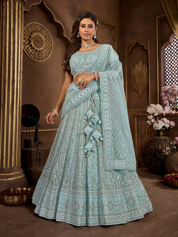 Sky Blue Bridal Lehenga with Premium Heavy Zarkan Work  For Weeding Wear