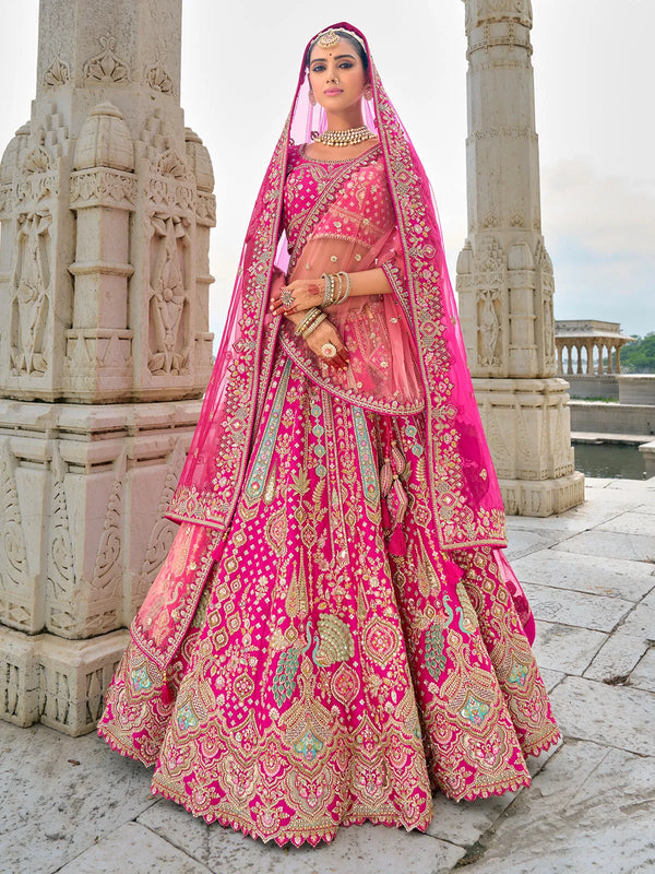 Embroidery Designer Silk Weeding Sangeet Lehenga In Pink