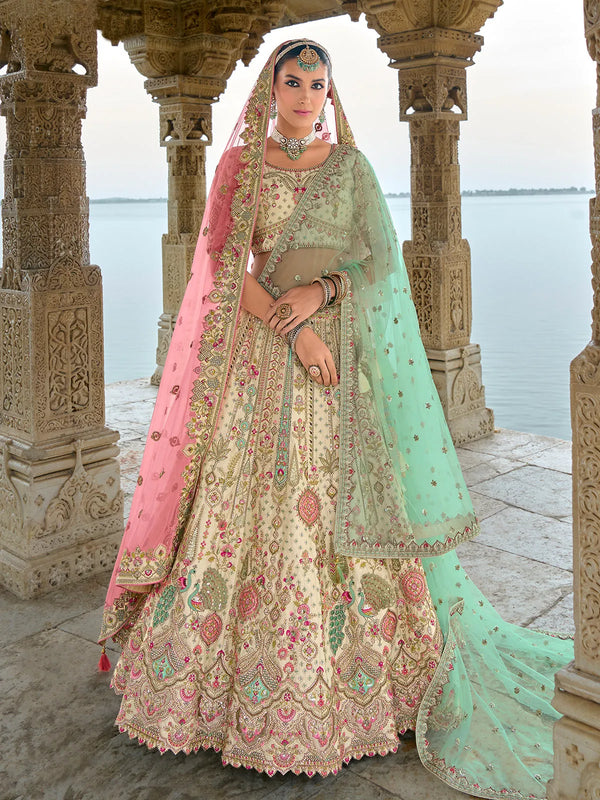 Off-White Bridal Designer Silk Weeding Lehenga