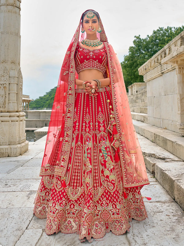 Designer Red Silk Bridal Indian Weeding Lehenga choli