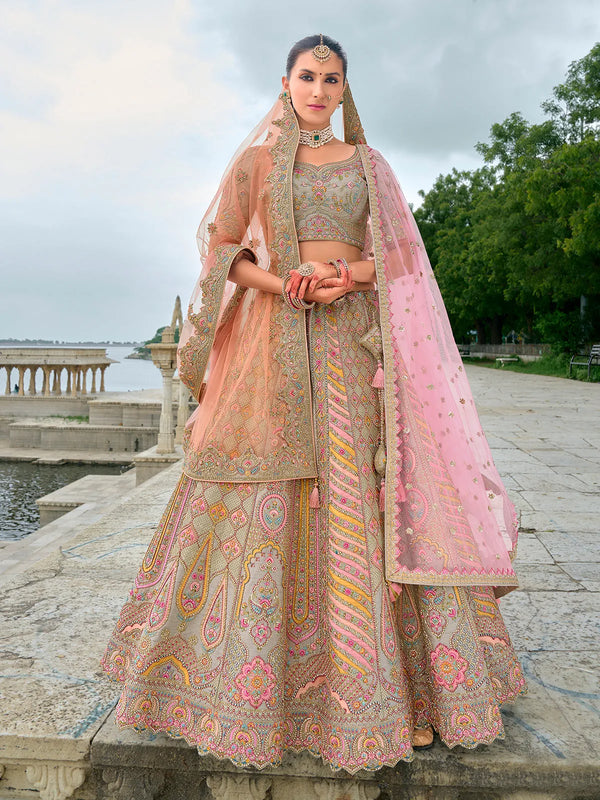 Soft Beige Bridal Designer Silk Weeding Lehenga Choli