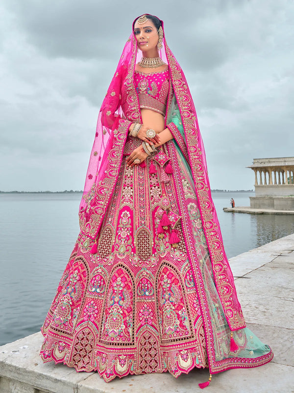 Heavy Embroidered Pink Bridal Weeding Silk Lehenga Choli