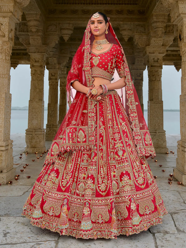 Bridal Red Traditional Silk Lehenga Choli In Embroidered