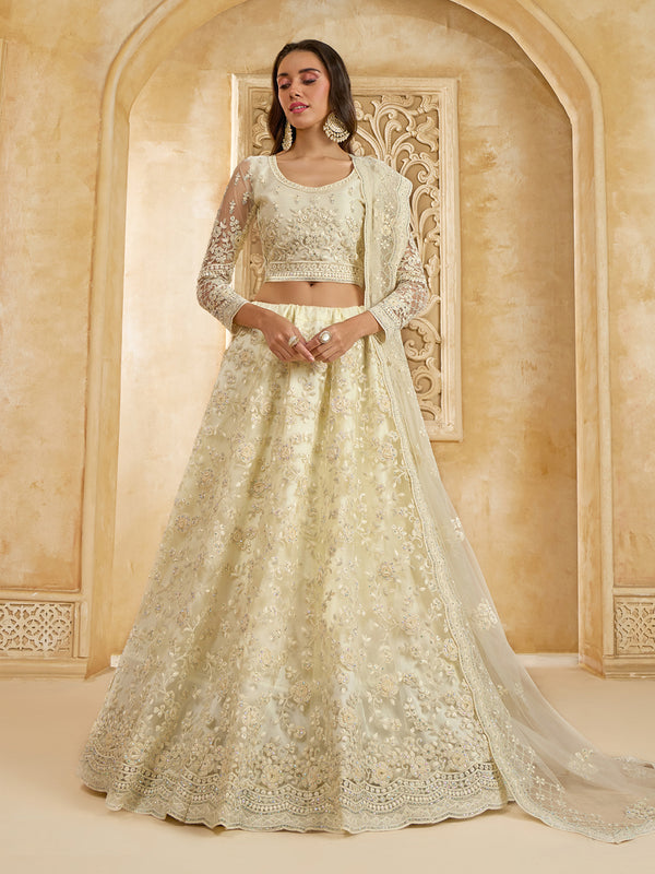 Ivory Net Thread Embroidered Weeding Lehenga Choli