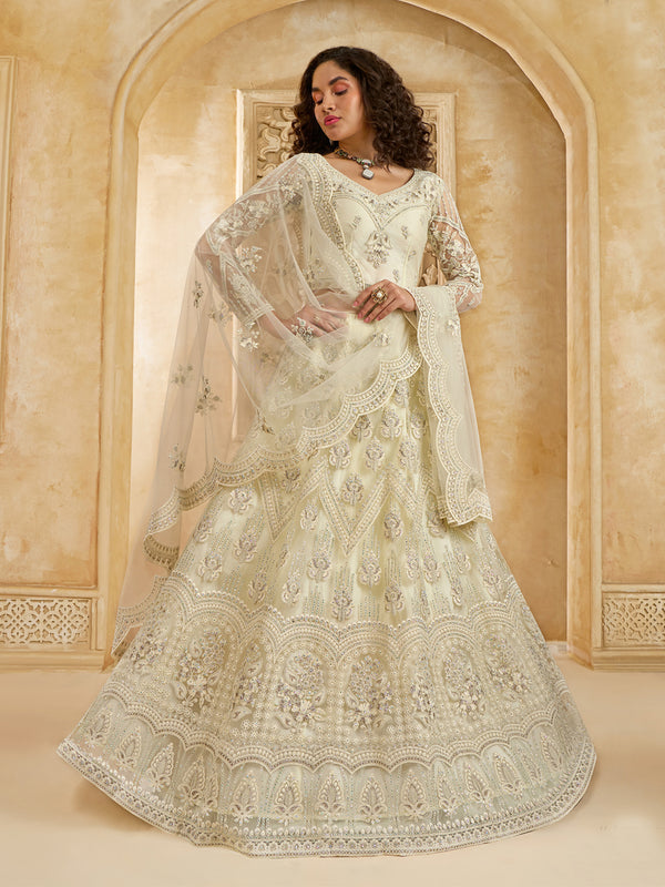 Thread Embroidered Sangeet Lehenga Choli In Ivory